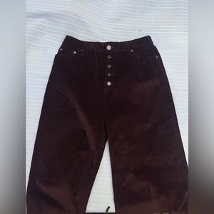 Time And Tru Corduroy Pants Burgandy Size 4 High Rise Wide Leg Womens Button Fly